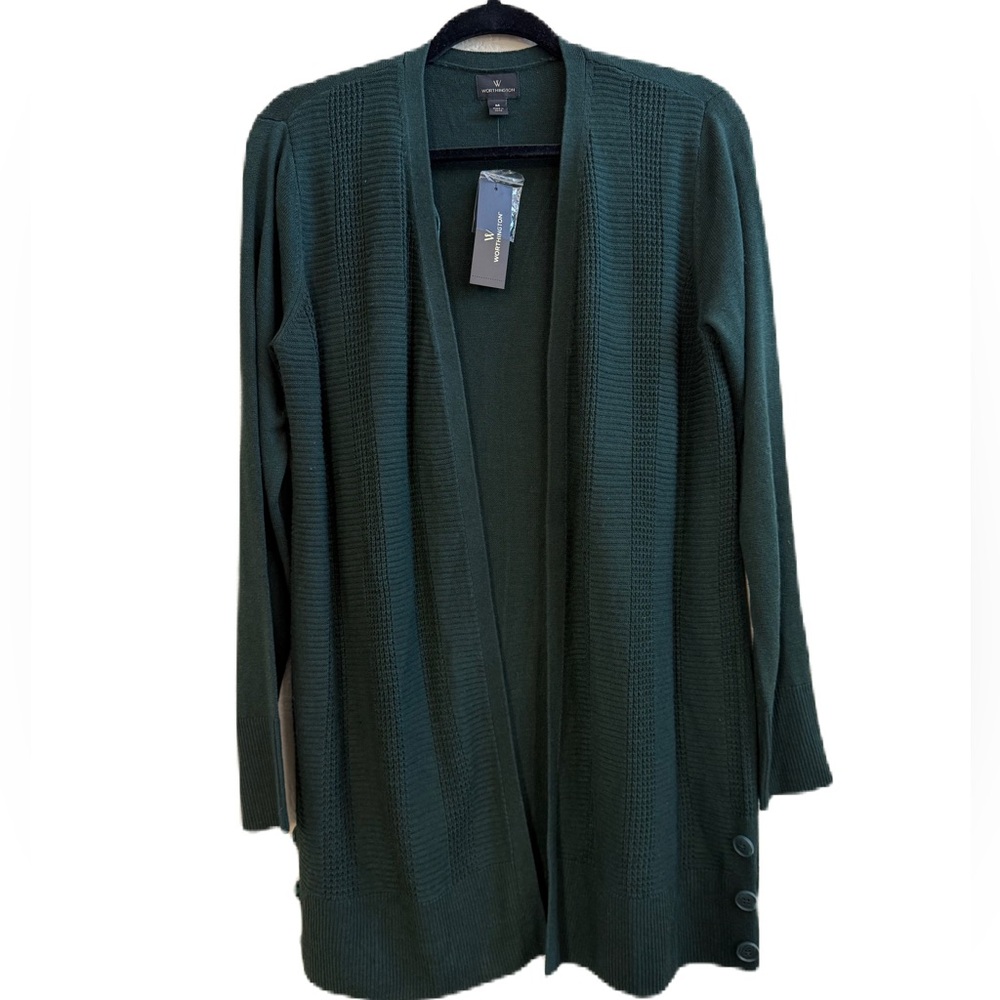 NWT Worthington Forest Green Long Open Cardigan Sweater M